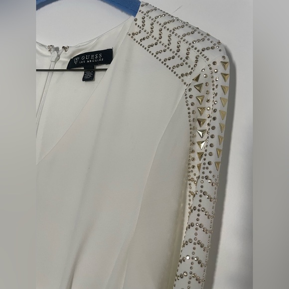 GUESS LOS ANGELES |  Studded Ruched Sheath Dress Ivory gold embellished - Picture 2 of 3